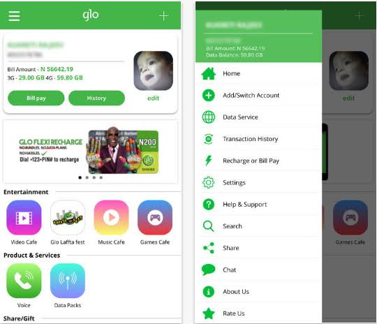 How to Recharge, Borrow Airtime/Data, Pay your Bills etc on the Glo Café app 1